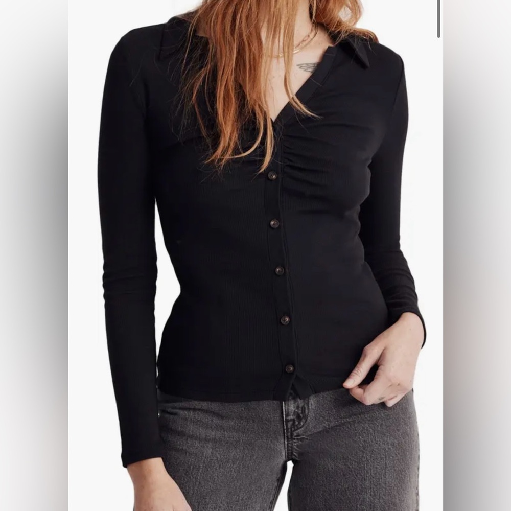 Madewell Ruched Polo Cardigan EUC Size XL